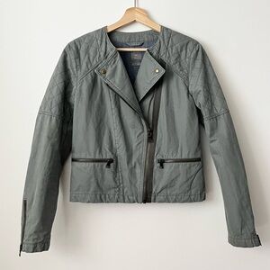 Gap Women's Quilted Moto Vintage Flight Jacket Size 10 Gray Cotton Biker Boho